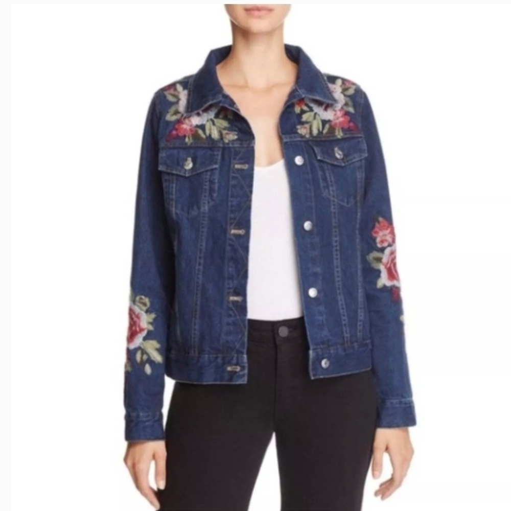 Johnny Was Workshop Desi Floral Embroidered Denim Jean Jacket Size PM NWT